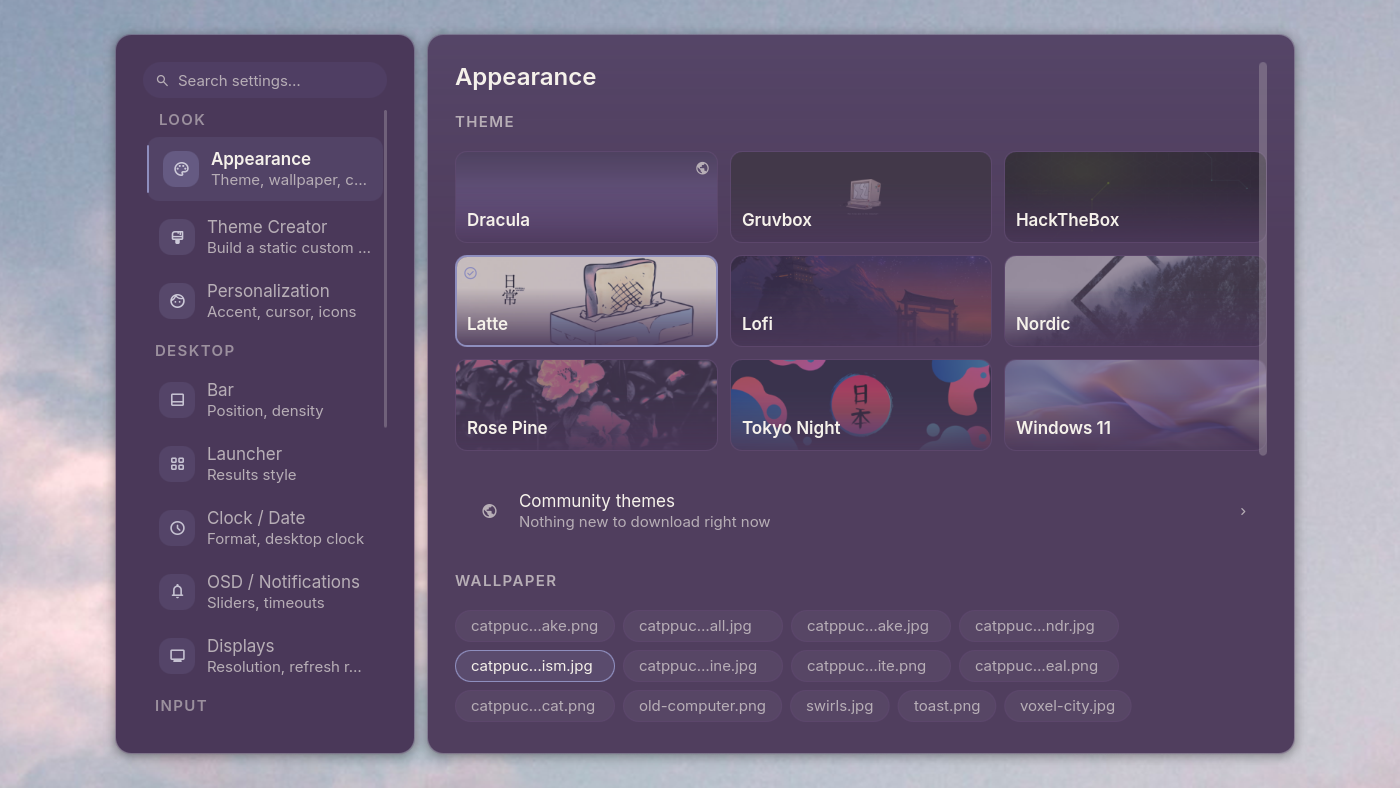 Settings, themes and wallpapers